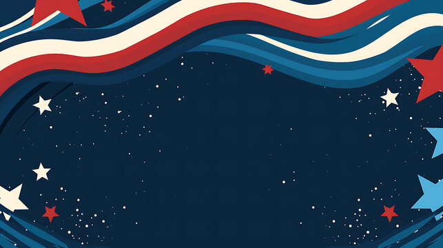 Flat vector USA patriotic wavy ribbon frame offering dark blue central copy space for election campaign political debate landing page