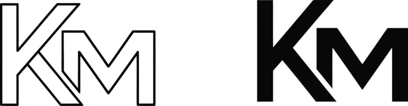 Two versions of a modern 'km' monogram logo in black and white