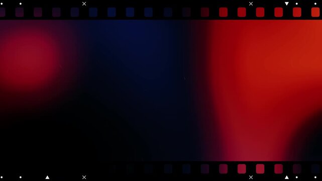 Vintage 35mm film strip background with vibrant red and orange light leaks flickering grain and scratches for retro cinematic video editing and nostalgic motion graphics