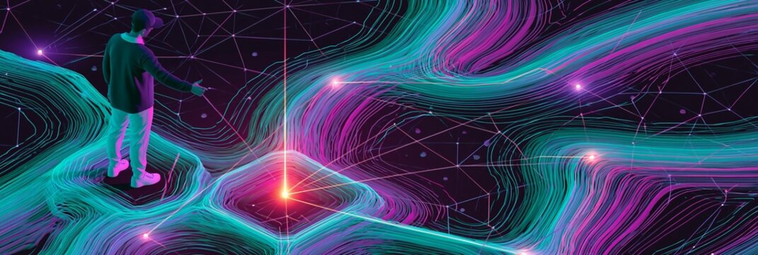 Isometric 3D render of a cyber defense analyst isolating a glowing malicious payload node in a complex detection graph set against a neon teal and magentalit dark network backdrop