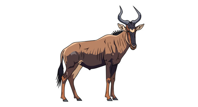 African Hartebeest Antelope Standing Isolated on White Background Safari Illustration