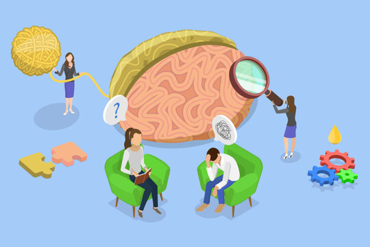 3D Isometric Flat Vector Illustration of Psychiatry, Session Therapy For Emotional And Mental Wellbeing.