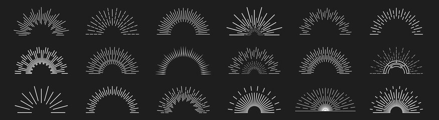 White half-circle sunburst rays in vintage retro style. Abstract decorative vector icons. © Taisiia
