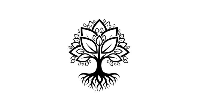 Black and white tree roots symbol.