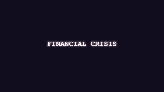 Illuminated financial crisis text animation featuring corrupted data transmission artworks for wall street crash journalism economic collapse documentaries banking failure and market instability loops