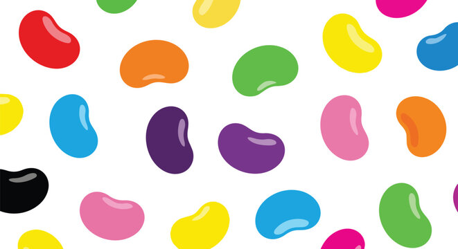 Assorted Colorful Jelly Beans Illustration Scattered on White Background