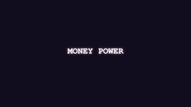 Financial dominance themed Money Power typography decrypting from glowing red digital code against a black backdrop for economic documentaries