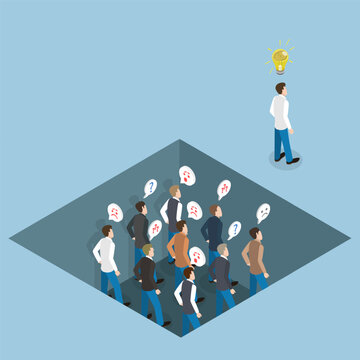 3D Isometric Flat Vector Illustration of Outstanding Talent , Unique Business Concept Among Other Businessmen In A Hole