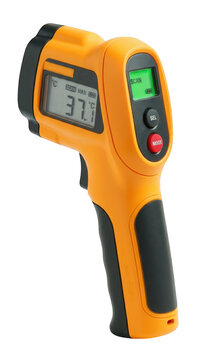 Digital infrared thermometer gun for noncontact temperature measurement isolated on transparent background