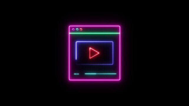 Modern glowing video playback window animation with neon blue outline. Ideal for multimedia projects, online content platforms and digital entertainment themes.