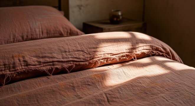 Distressed Terracotta Linen Duvet Cover with Faded Texture Detail