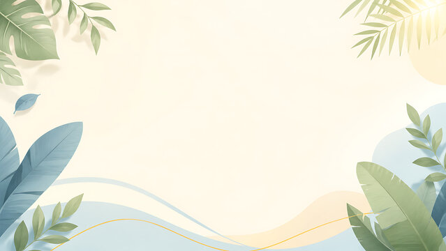 Minimalist floral banner with soft colors and wavy lines, evoking a serene and natural ambiance