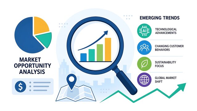 Business market analysis, financial growth trends, infographic template, market research