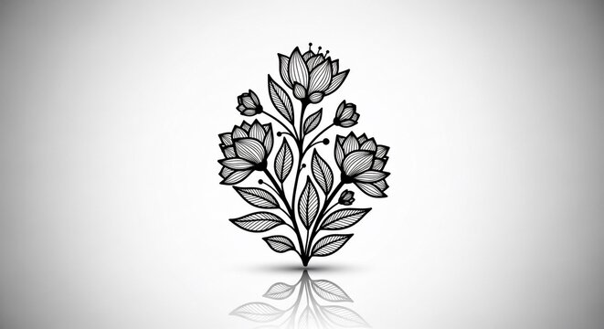 墨絵の華麗なる花々、儚さと生命力の静かな対話