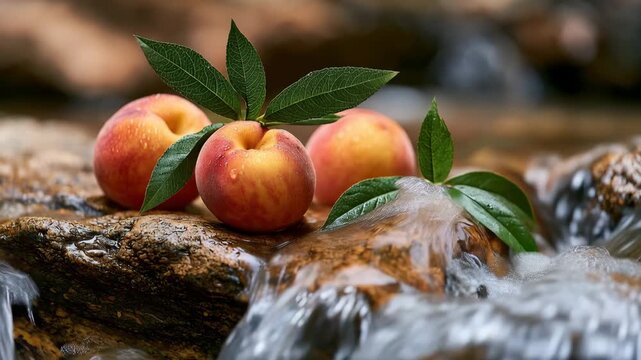 Fresh Peaches On Natural Rock Photography
