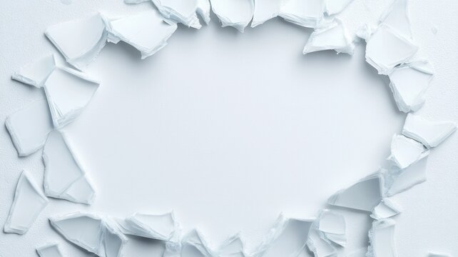 White broken fragments surrounding clear blank space showing fragility and change concept background
