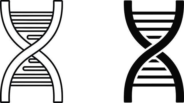 Dna double helix illustration set outline and solid black versions