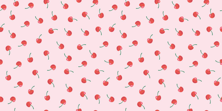 Seamless pattern with juicy cherries. Red tasty cute hand drawn cherries. Summer endless wallaper.	