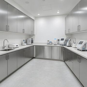 medical laboratory interior with stainless steel cabinets clinical equipment lab
