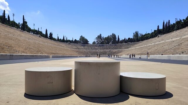Photo of the Panathenaic Stadium (Kallimarmaro), one of Athens' most celebrated historic monuments and the world's only stadium built entirely of marble. 