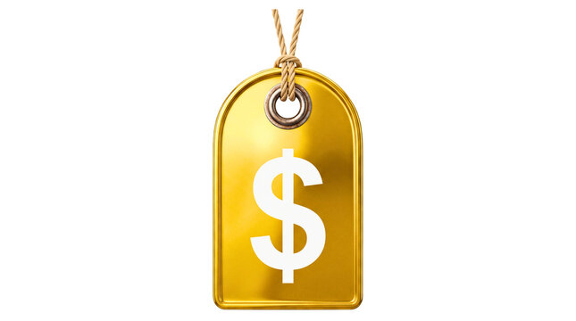 Golden dog tag with dollar sign isolated on transparent background symbolizing finance and currency