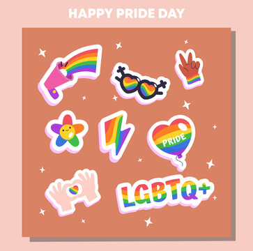 LGBT rainbow sticker pack vector for pride celebration theme