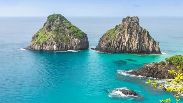 Fernando de Noronha, Brazil. View of Morro dos Dois Irmaos.