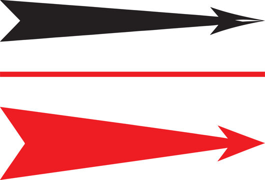 Black and red stylized arrow vector set with sharp points and notched tails for directional navigation and graphic design