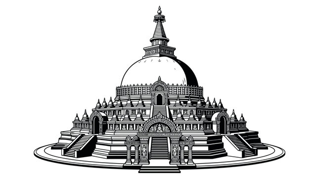 Borobudur Buddhist temple stupa landmark architecture illustration.