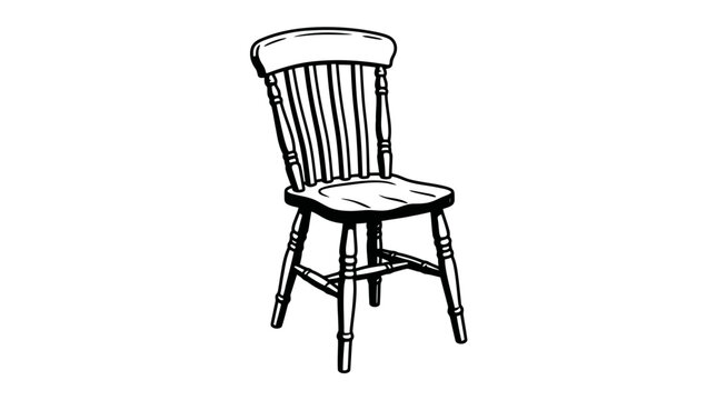 Traditional Wooden Kitchen Dining Chair Line Art