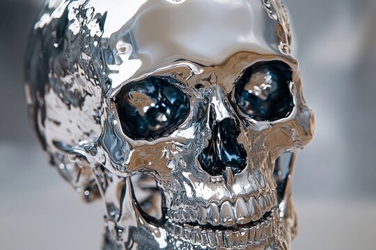 Skull melts into liquid metal in a striking artistic display