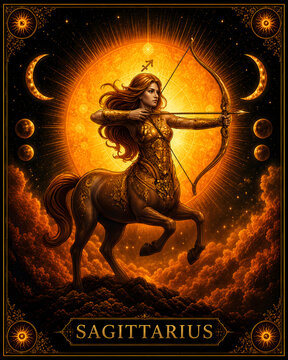 Sagittarius Zodiac Sign: Golden Centaur Archer with Celestial Elements