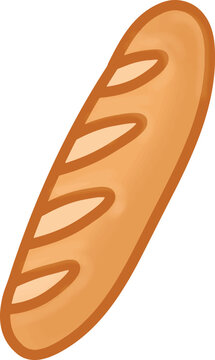 French Baguette Bread Cartoon Vector Illustration Isolated on White