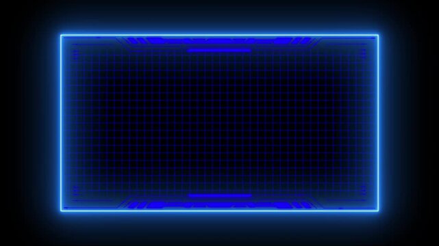 Technology HUD Loop Animation. Frame border HUD element. HUD viewfinder. Futuristic viewfinder of the future. HUD graphics around the edges for use in movies, HUD frame neon animation,