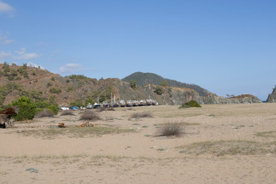 Lycian Way- Cirali gulets and sandy beach at the end of the season