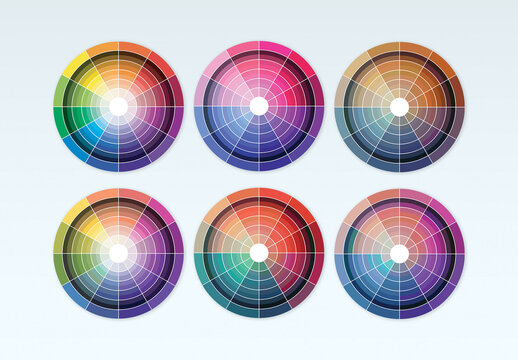 Color Wheel Vector Set For Color Theory, Palette Guide, Hue Chart, Design Infographic Template
