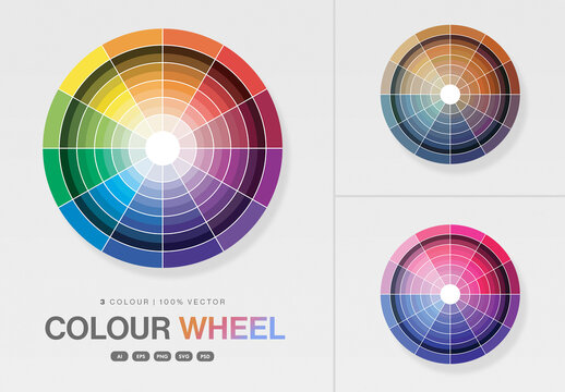 Color Wheel Vector Set For Color Theory, Palette Guide, Hue Chart, Design Infographic Template