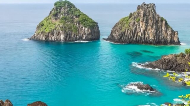 Fernando de Noronha, Brazil. View of Morro dos Dois Irmaos.