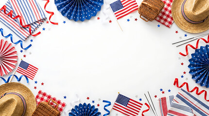 Obraz premium American Celebration with Patriotic Decorations and Picnic Items on a White Background