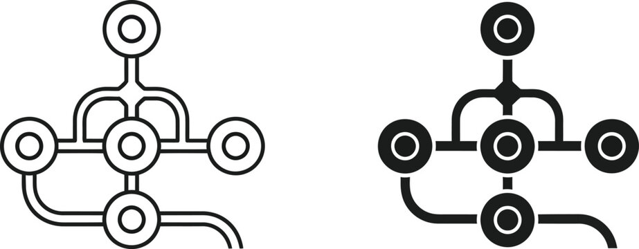Network diagram icon set linear and solid versions for data visualization