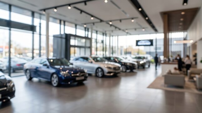 Car dealership showroom interior blurred background luxury automotive display vehicle retail sales floor motor industry transport