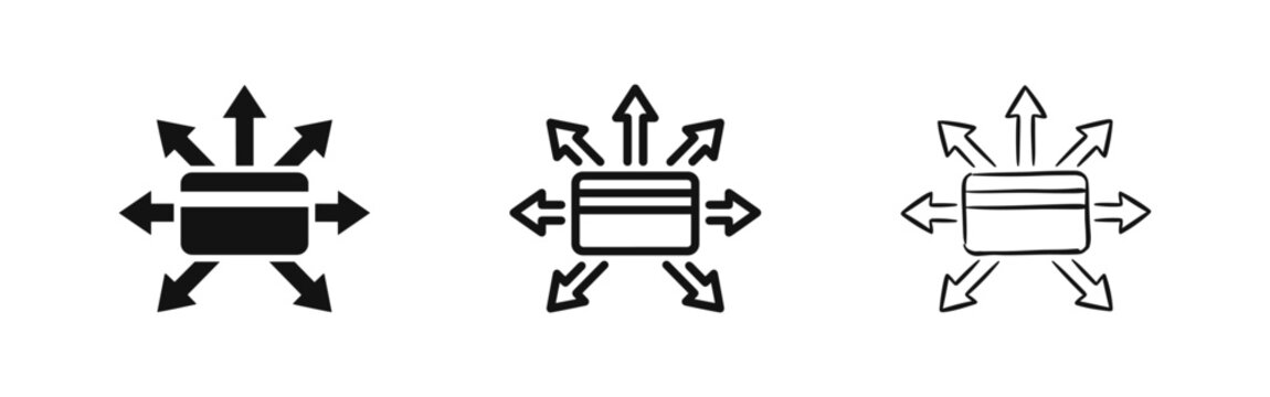 Global Payment and Multi-Directional Transaction Icon Set with Credit Card and Arrows