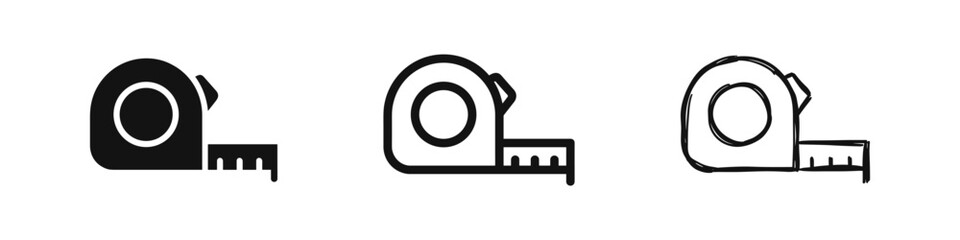 Measuring tape icon set for construction and tailoring in solid line and sketch styles © drawing lines