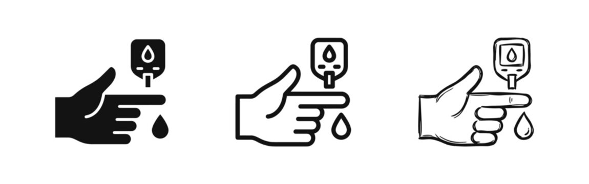 Diabetes Glucose Monitoring Icons with Finger Blood Test
