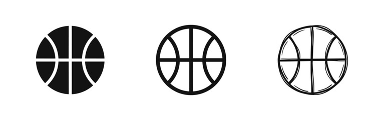 Basketball Icon Set, Sports Ball Symbol, Solid Outline and Hand-Drawn Sketch Style Vector © drawing lines