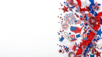 Fototapeta premium Festive Fourth of July Celebration with Patriotic Decorations and Fireworks Display