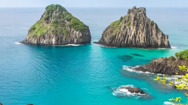 Fernando de Noronha, Brazil. View of Morro dos Dois Irmaos.