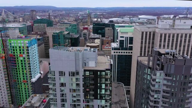 Ottawa Skyline and Parliament Hill Drone View Over Canada's Capital City empty streets Covid-19