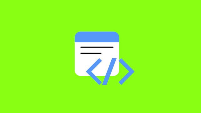 4K motion graphics animation of programming code button on chroma key green screen background.