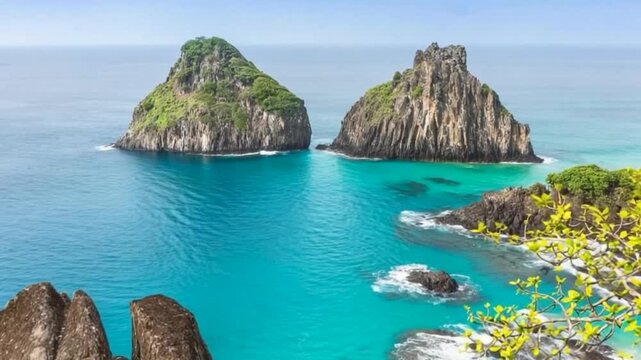Fernando de Noronha, Brazil. View of Morro dos Dois Irmaos.